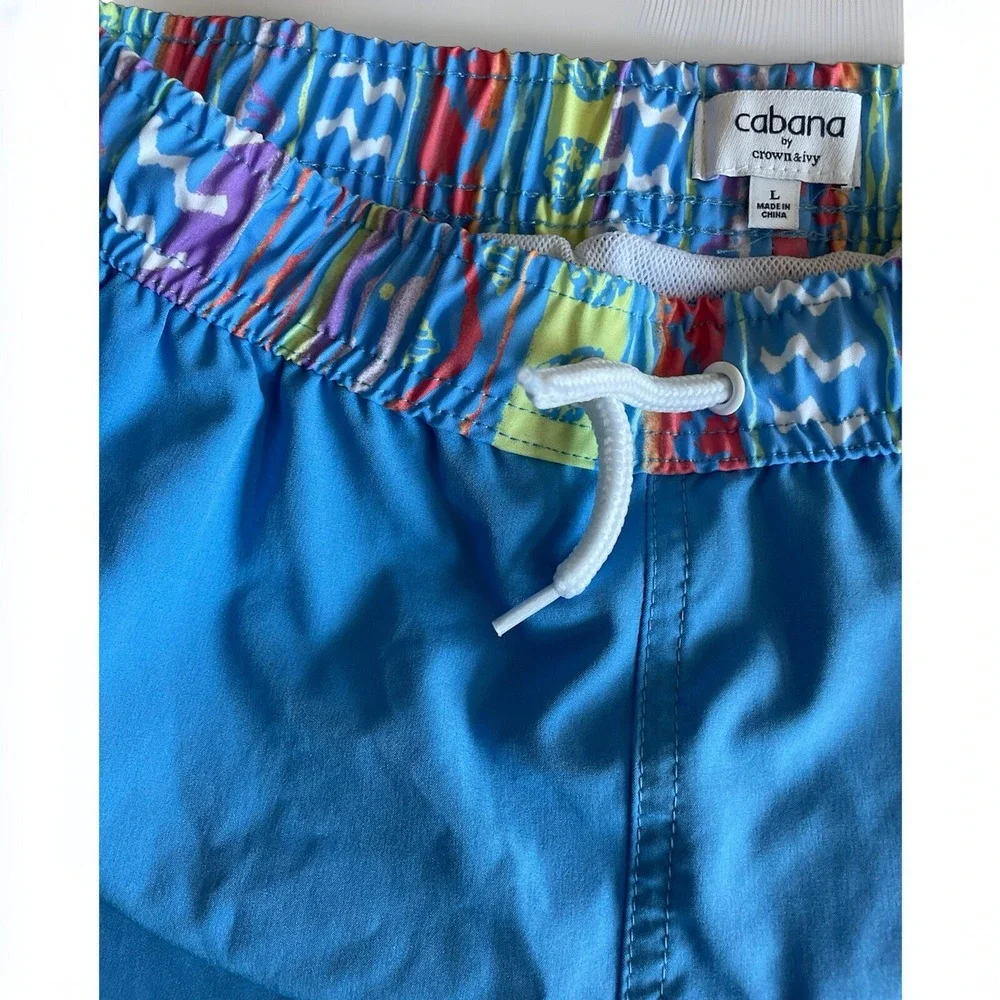 Cabana by‎ Crown & Ivy  Youth  Swim Shorts Large Blue Drawstring